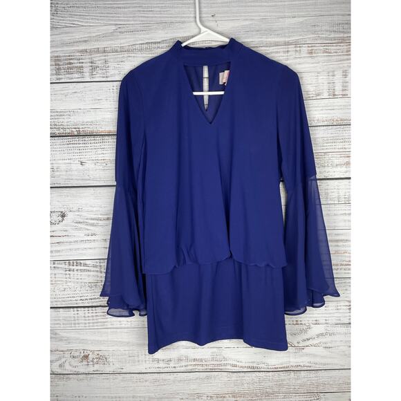 Laurie Felt Knit Top Woven Bell sleeves Sheer BLUE XXS Stretch Fairy Witchy - Picture 1 of 10